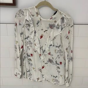 Zara Multicolored Ruffled V-Neck Long Sleeve Blouse